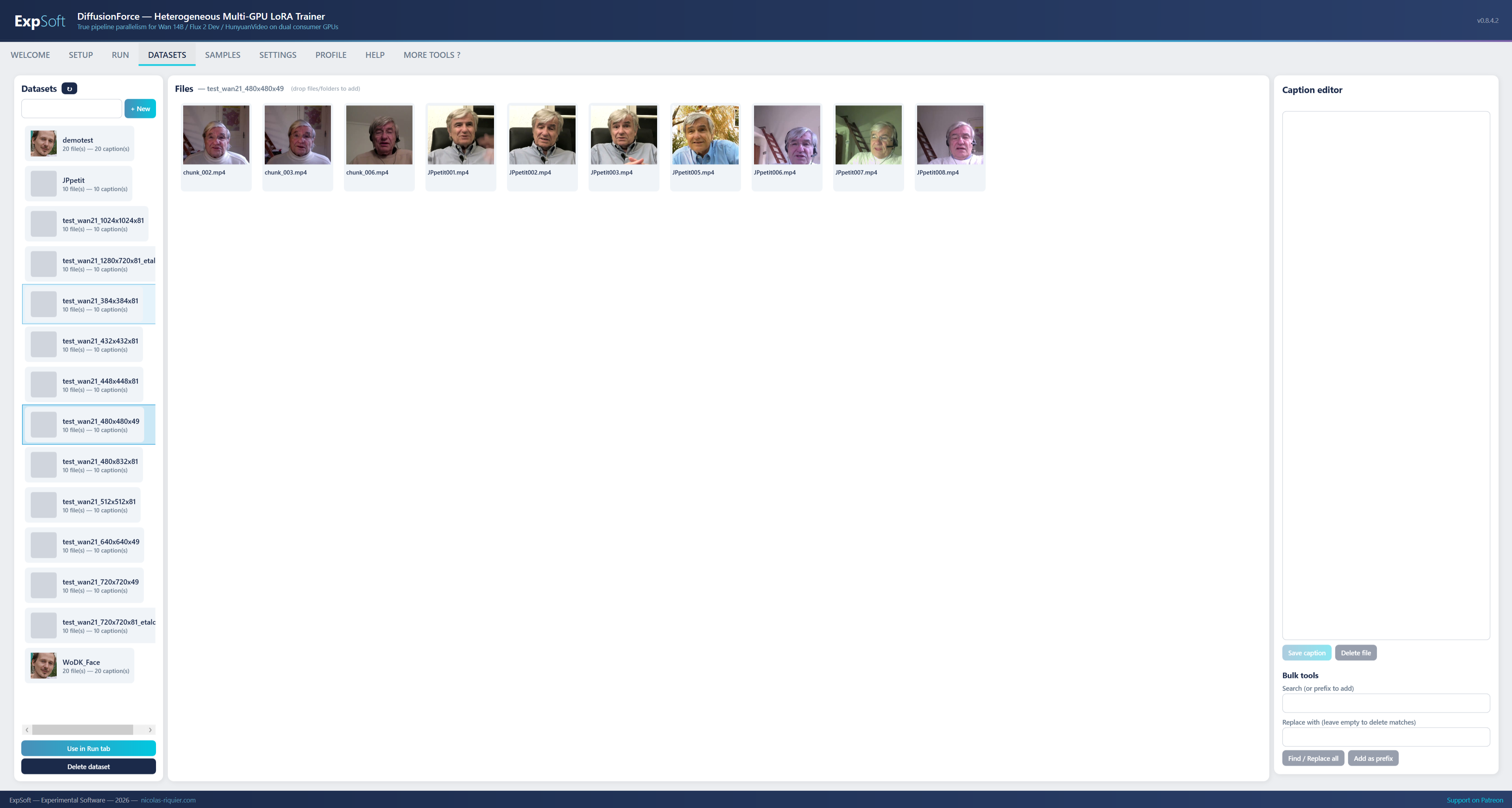 Datasets tab