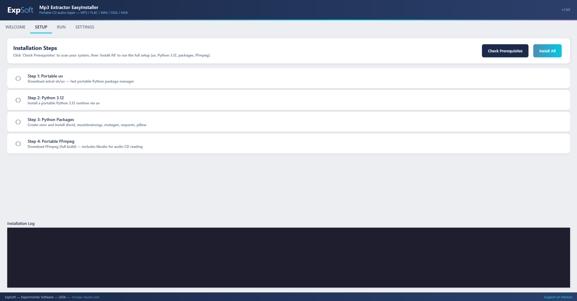 Setup tab